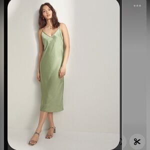 Aritzia Wilfred sage green satin-effect midi slip dress. Medium, NWT, never worn